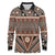 Vintage Bula Fiji Long Sleeve Polo Shirt Brown Tapa Masi Motif
