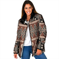 Vintage Bula Fiji Padded Jacket Brown Tapa Masi Motif - Polynesian Pride