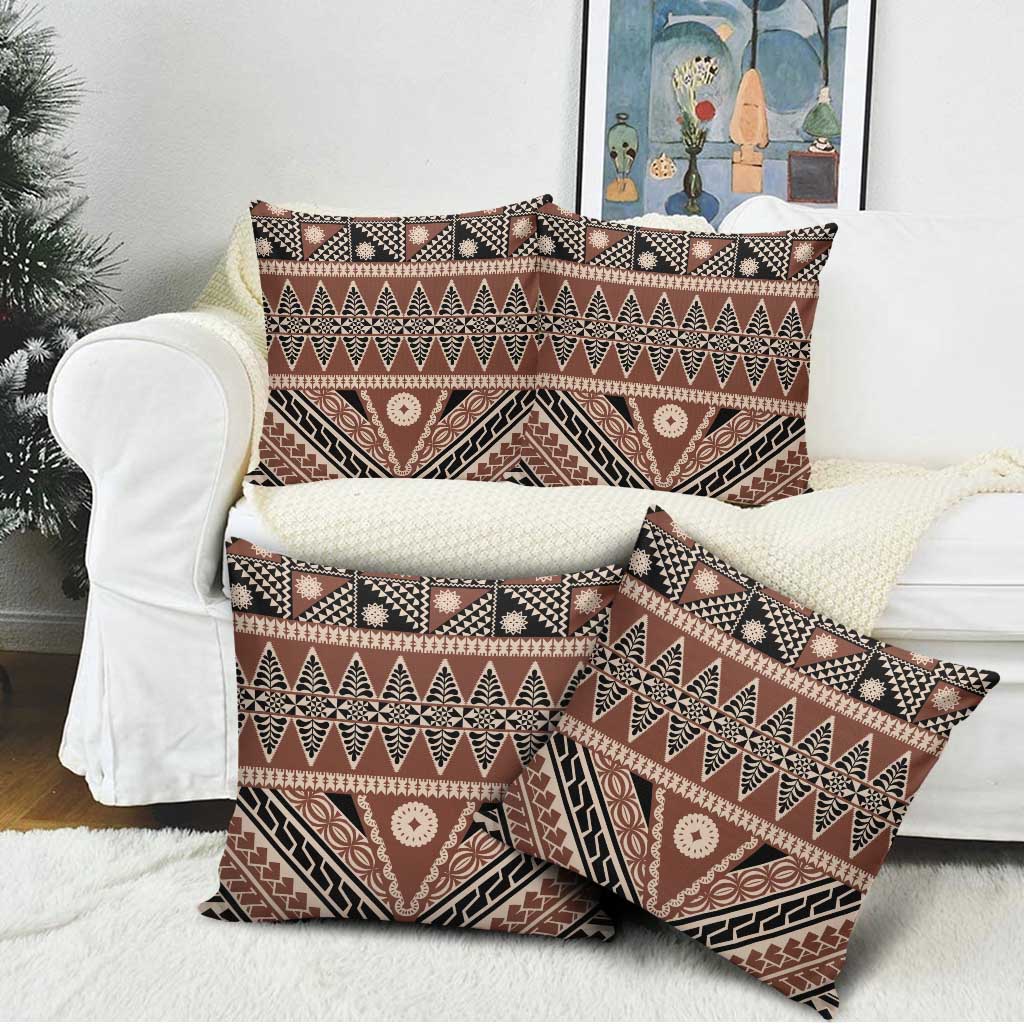 Vintage Bula Fiji Pillow Cover Brown Tapa Masi Motif - Polynesian Pride