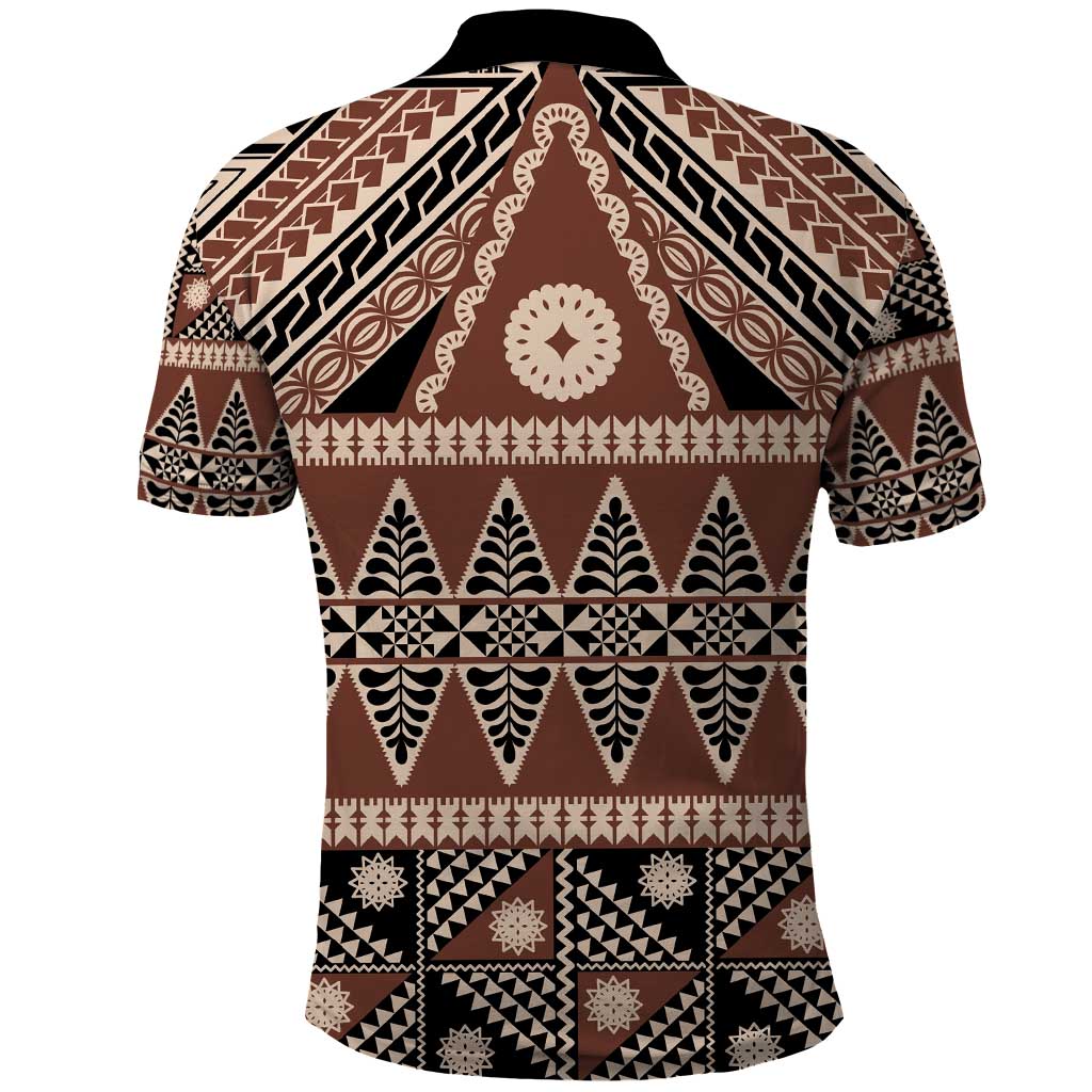 Vintage Bula Fiji Polo Shirt Brown Tapa Masi Motif