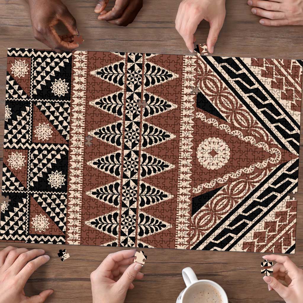 Vintage Bula Fiji Puzzle Brown Tapa Masi Motif - Polynesian Pride