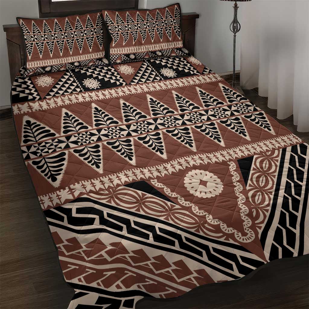 Vintage Bula Fiji Quilt Bed Set Brown Tapa Masi Motif