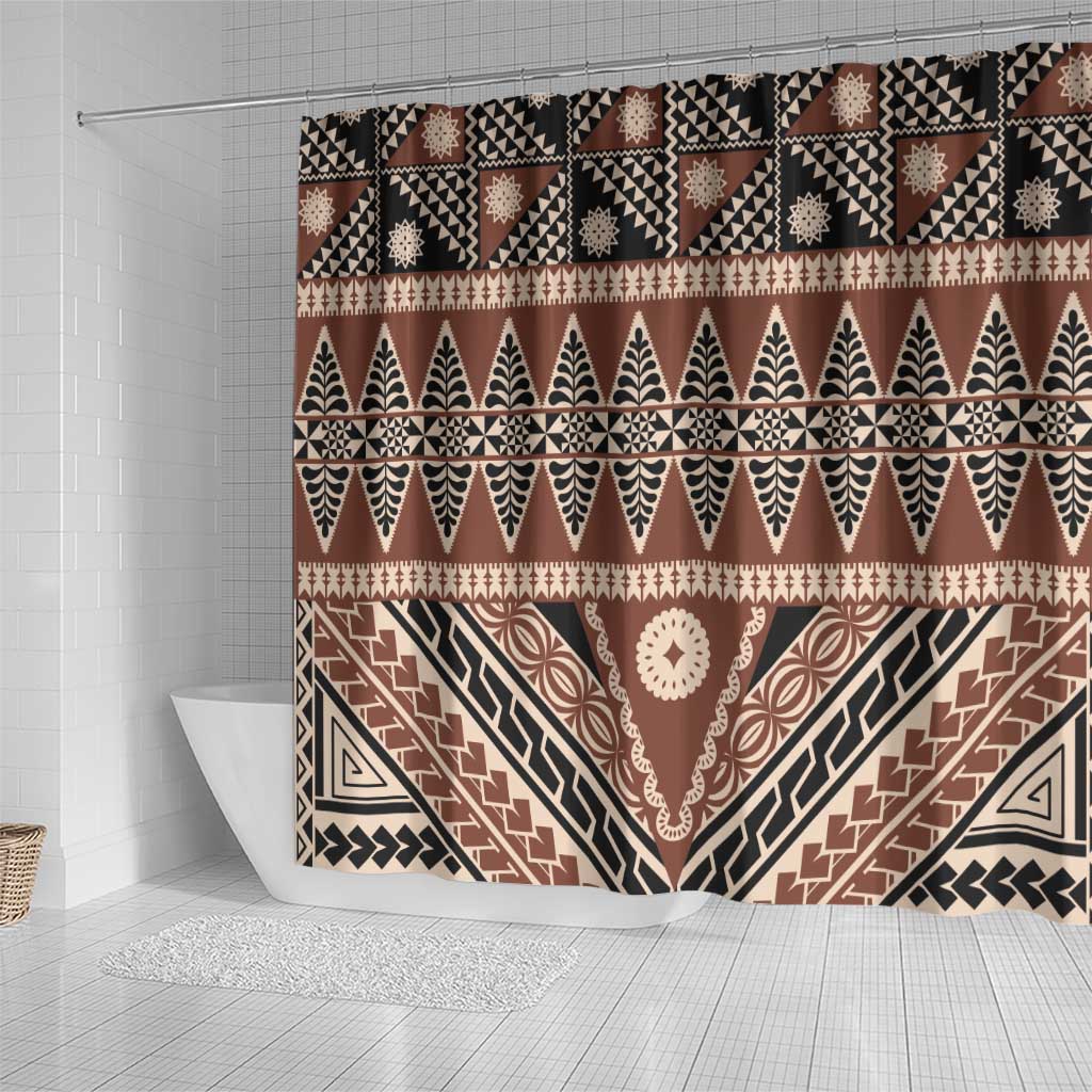 Vintage Bula Fiji Shower Curtain Brown Tapa Masi Motif