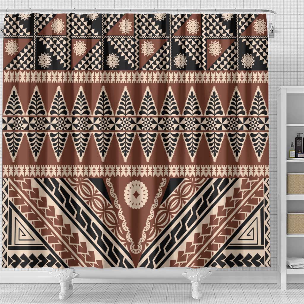 Vintage Bula Fiji Shower Curtain Brown Tapa Masi Motif
