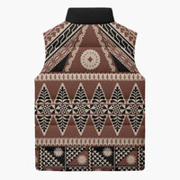 Vintage Bula Fiji Sleeveless Puffer Jacket Brown Tapa Masi Motif - Polynesian Pride