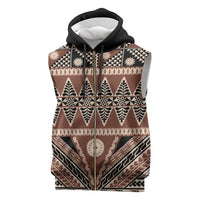 Vintage Bula Fiji Sleeveless Zip Hoodie Brown Tapa Masi Motif - Polynesian Pride