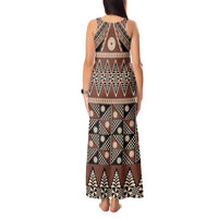 Vintage Bula Fiji Tank Maxi Dress Brown Tapa Masi Motif