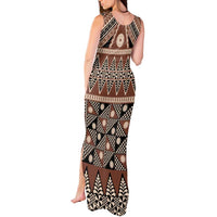Vintage Bula Fiji Tank Maxi Dress Brown Tapa Masi Motif