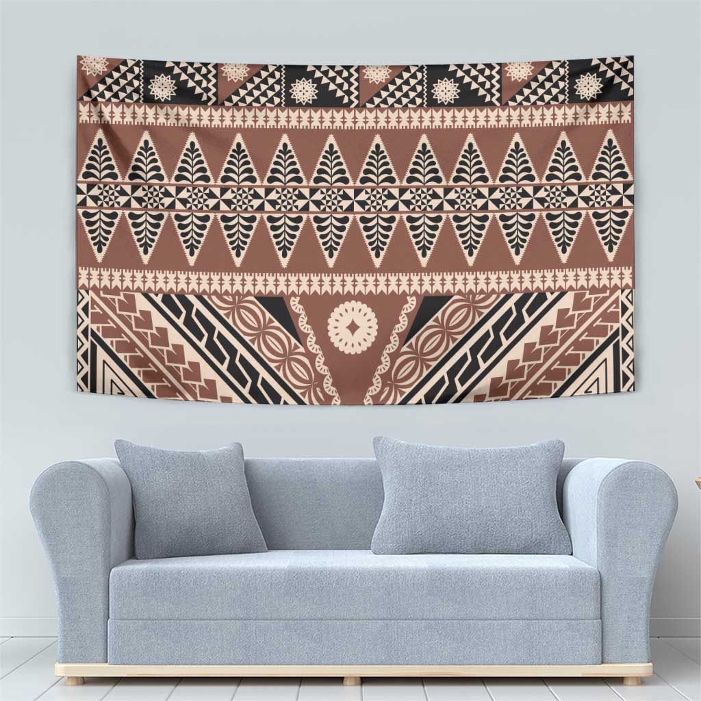 Vintage Bula Fiji Tapestry Brown Tapa Masi Motif