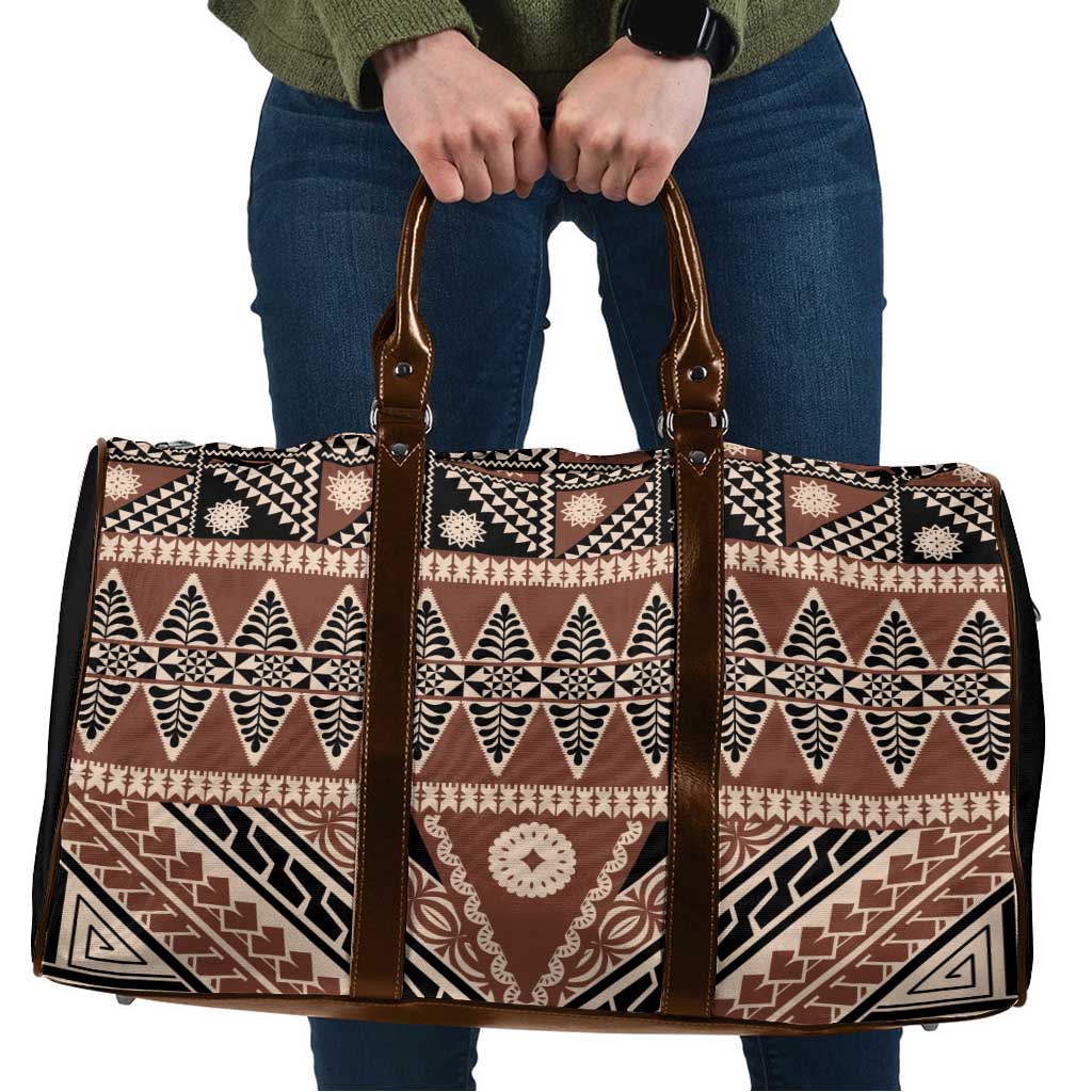 Vintage Bula Fiji Travel Bag Brown Tapa Masi Motif - Polynesian Pride