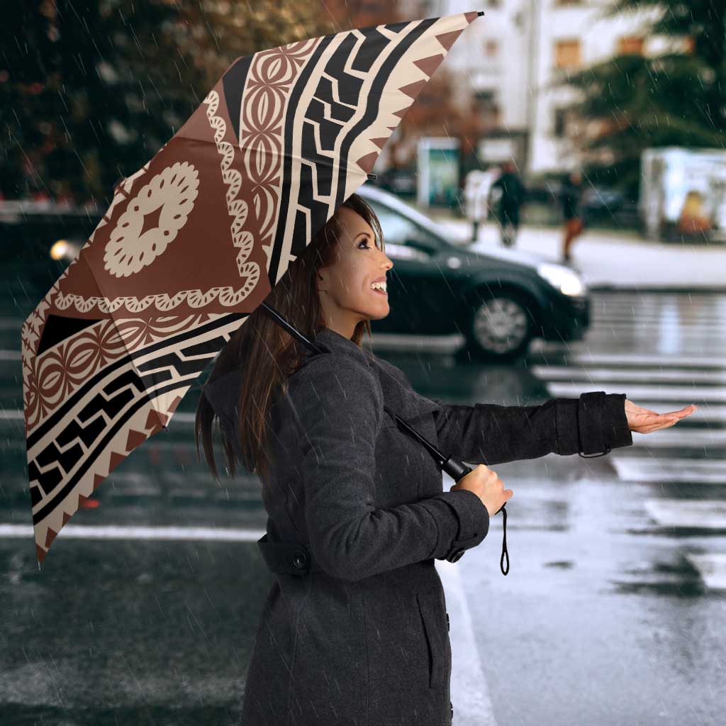 Vintage Bula Fiji Umbrella Brown Tapa Masi Motif - Polynesian Pride