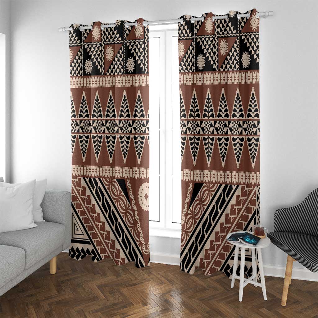 Vintage Bula Fiji Window Curtain Brown Tapa Masi Motif