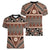 Vintage Bula Fiji Women V-Neck T-Shirt Brown Tapa Masi Motif