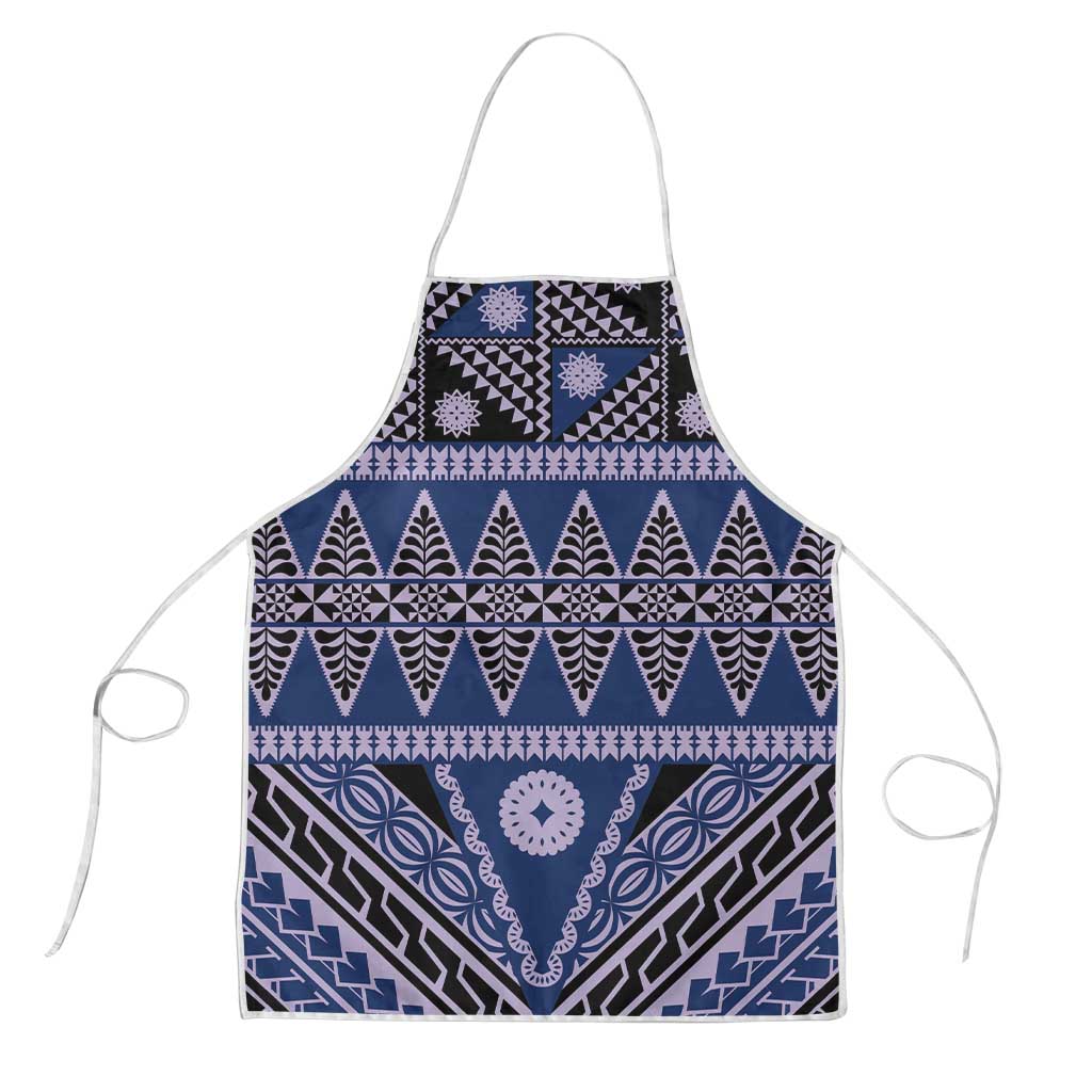 Vintage Bula Fiji Apron Prussian Blue Tapa Masi Motif - Polynesian Pride