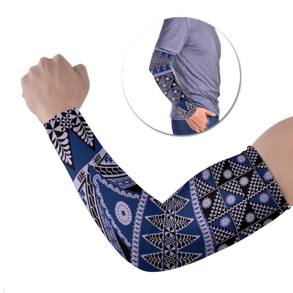 Vintage Bula Fiji Arm Sleeves Prussian Blue Tapa Masi Motif - Polynesian Pride