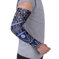 Vintage Bula Fiji Arm Sleeves Prussian Blue Tapa Masi Motif - Polynesian Pride