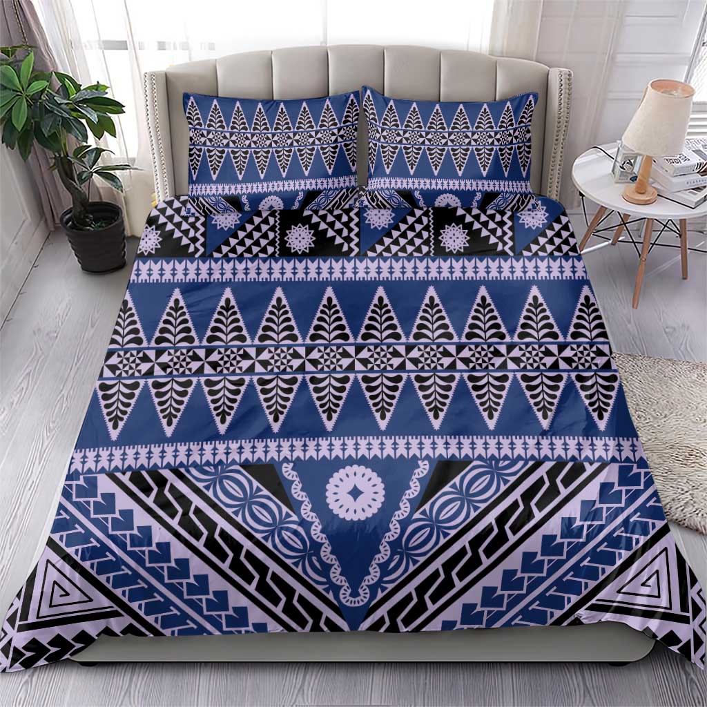 Vintage Bula Fiji Bedding Set Prussian Blue Tapa Masi Motif