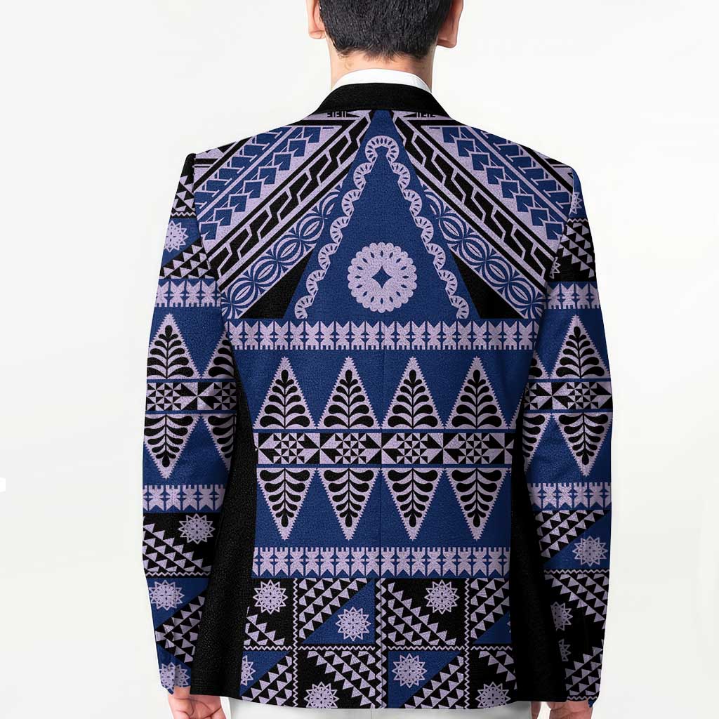 Vintage Bula Fiji Blazer Prussian Blue Tapa Masi Motif - Polynesian Pride