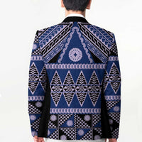 Vintage Bula Fiji Blazer Prussian Blue Tapa Masi Motif - Polynesian Pride