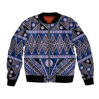 Vintage Bula Fiji Bomber Jacket Prussian Blue Tapa Masi Motif