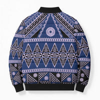 Vintage Bula Fiji Bomber Puffer Jacket Prussian Blue Tapa Masi Motif - Polynesian Pride