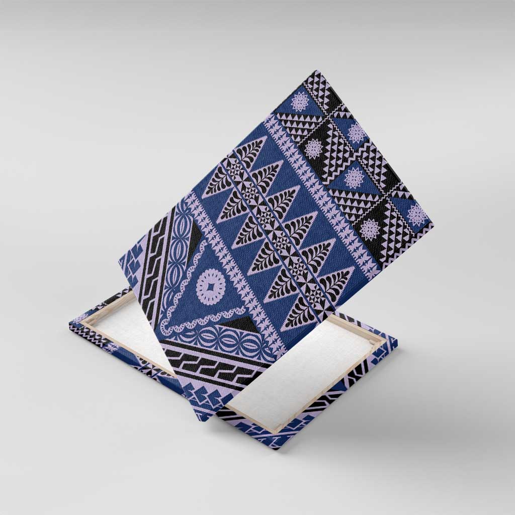 Vintage Bula Fiji Canvas Wall Art Prussian Blue Tapa Masi Motif