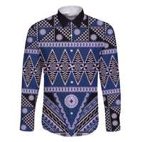 Vintage Bula Fiji Family Matching Off Shoulder Short Dress and Hawaiian Shirt Prussian Blue Tapa Masi Motif