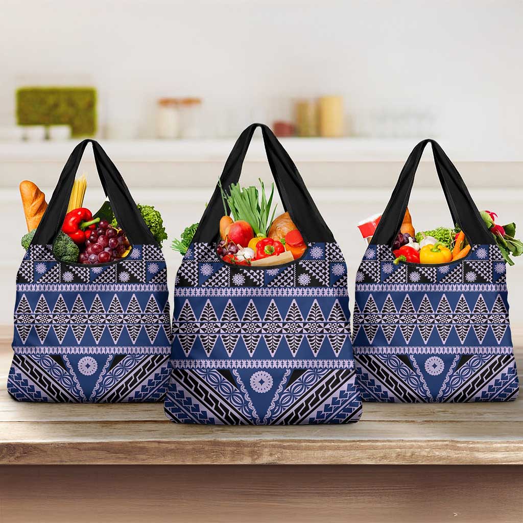 Vintage Bula Fiji Grocery Bag Prussian Blue Tapa Masi Motif