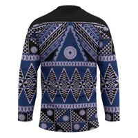 Vintage Bula Fiji Hockey Jersey Prussian Blue Tapa Masi Motif - Polynesian Pride