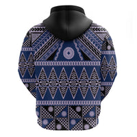 Vintage Bula Fiji Hoodie Prussian Blue Tapa Masi Motif