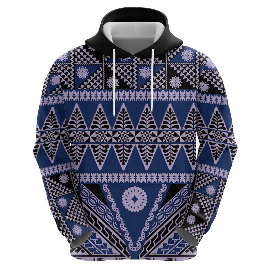 Vintage Bula Fiji Hoodie Prussian Blue Tapa Masi Motif