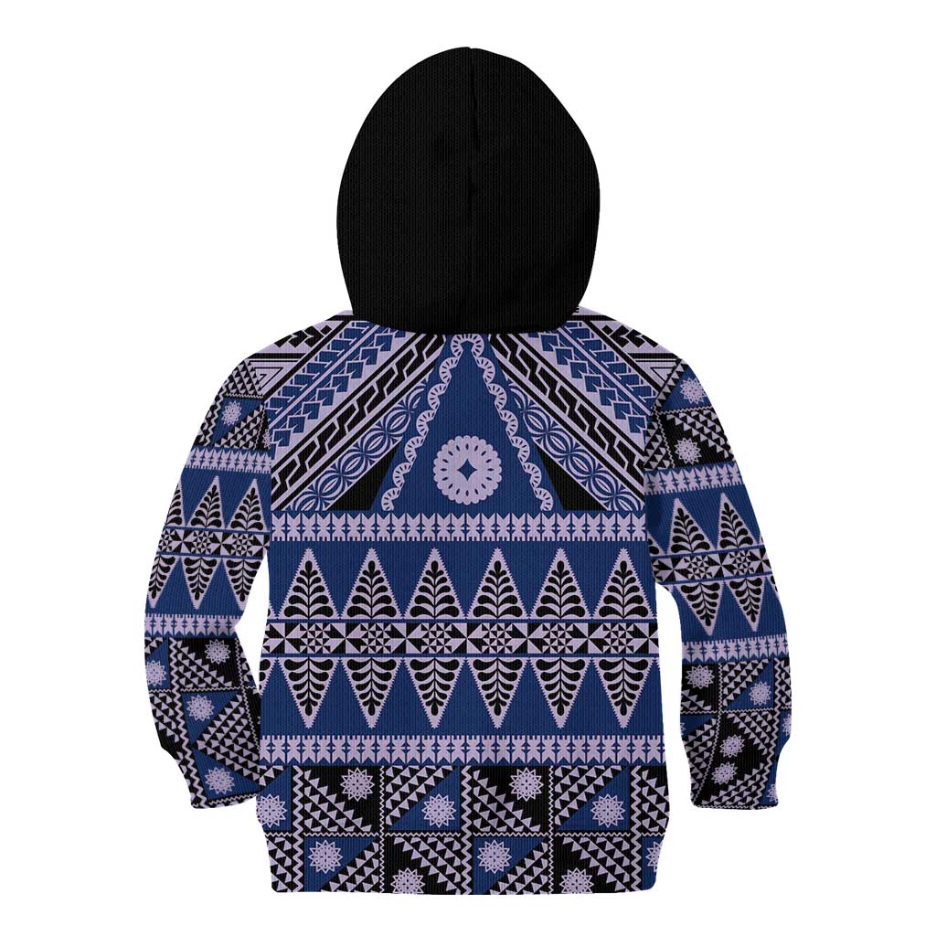 Vintage Bula Fiji Kid Hoodie Prussian Blue Tapa Masi Motif