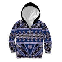 Vintage Bula Fiji Kid Hoodie Prussian Blue Tapa Masi Motif