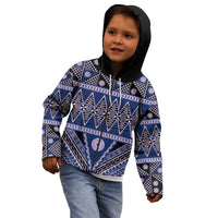 Vintage Bula Fiji Kid Hoodie Prussian Blue Tapa Masi Motif
