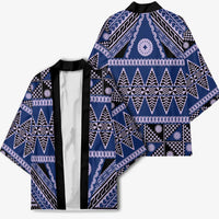 Vintage Bula Fiji Kimono Prussian Blue Tapa Masi Motif - Polynesian Pride