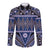 Vintage Bula Fiji Long Sleeve Button Shirt Prussian Blue Tapa Masi Motif