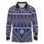 Vintage Bula Fiji Long Sleeve Polo Shirt Prussian Blue Tapa Masi Motif