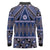 Vintage Bula Fiji Long Sleeve Polo Shirt Prussian Blue Tapa Masi Motif