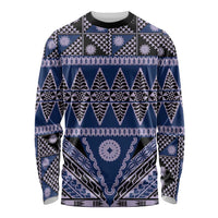 Vintage Bula Fiji Long Sleeve Shirt Prussian Blue Tapa Masi Motif