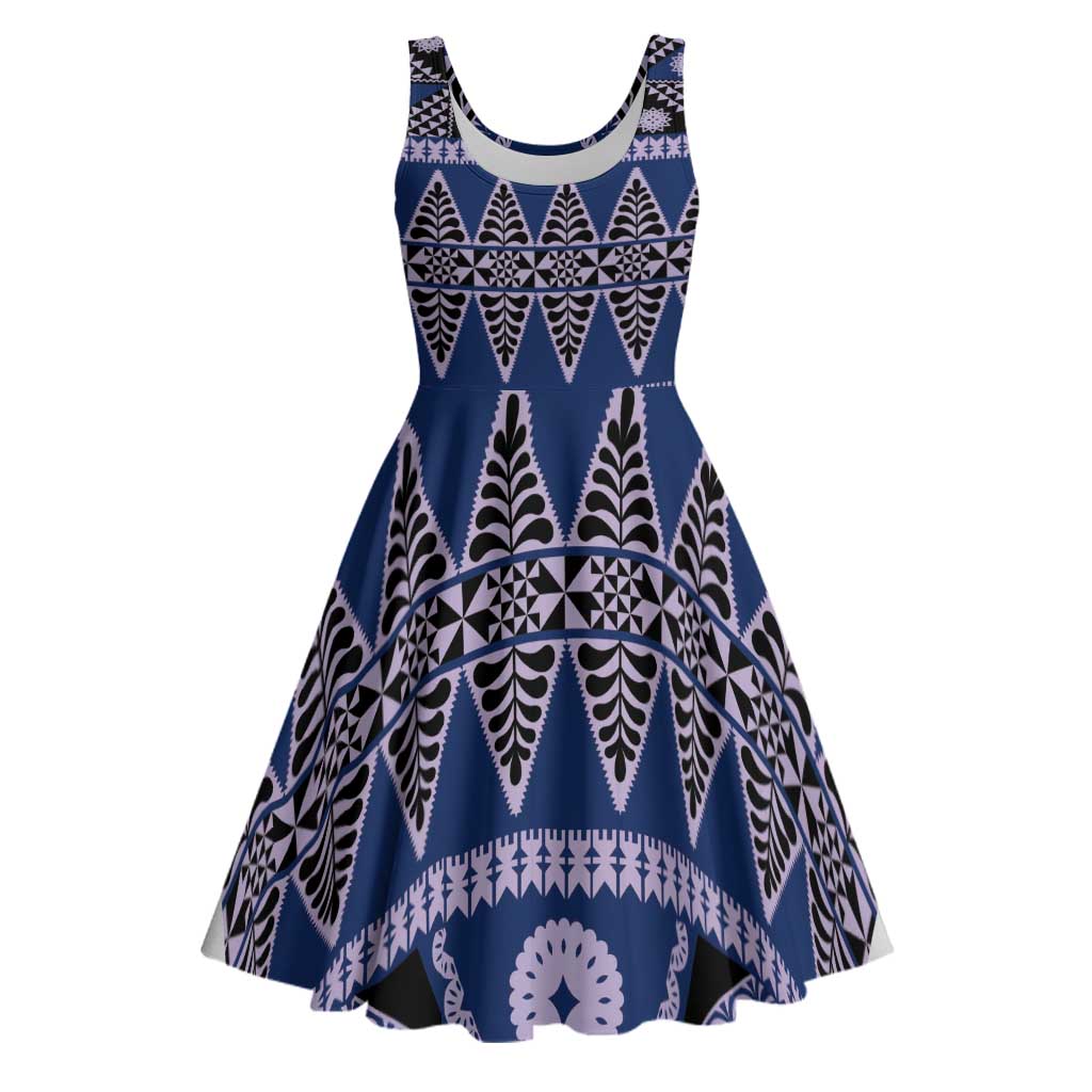 Vintage Bula Fiji Midi Dress Prussian Blue Tapa Masi Motif - Polynesian Pride