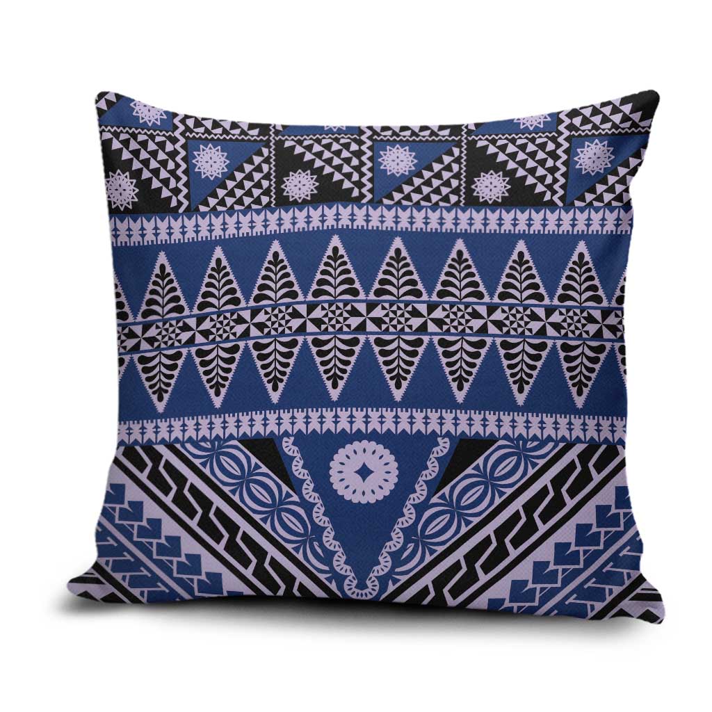 Vintage Bula Fiji Pillow Cover Prussian Blue Tapa Masi Motif - Polynesian Pride