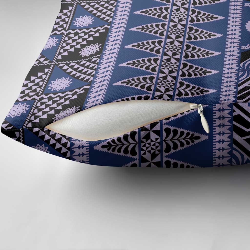 Vintage Bula Fiji Pillow Cover Prussian Blue Tapa Masi Motif - Polynesian Pride