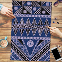 Vintage Bula Fiji Puzzle Prussian Blue Tapa Masi Motif - Polynesian Pride