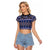 Vintage Bula Fiji Raglan Cropped T Shirt Prussian Blue Tapa Masi Motif