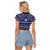 Vintage Bula Fiji Raglan Cropped T Shirt Prussian Blue Tapa Masi Motif