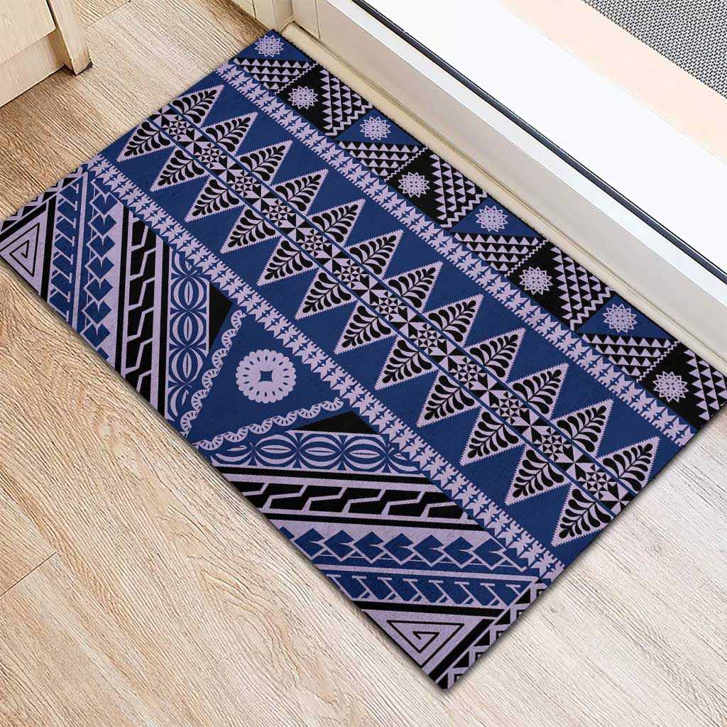 Vintage Bula Fiji Rubber Doormat Prussian Blue Tapa Masi Motif