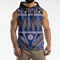 Vintage Bula Fiji Sleeveless Hoodie Prussian Blue Tapa Masi Motif - Polynesian Pride