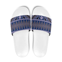 Vintage Bula Fiji Slide Sandals Prussian Blue Tapa Masi Motif - Polynesian Pride