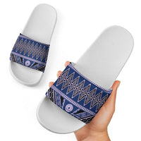 Vintage Bula Fiji Slide Sandals Prussian Blue Tapa Masi Motif - Polynesian Pride