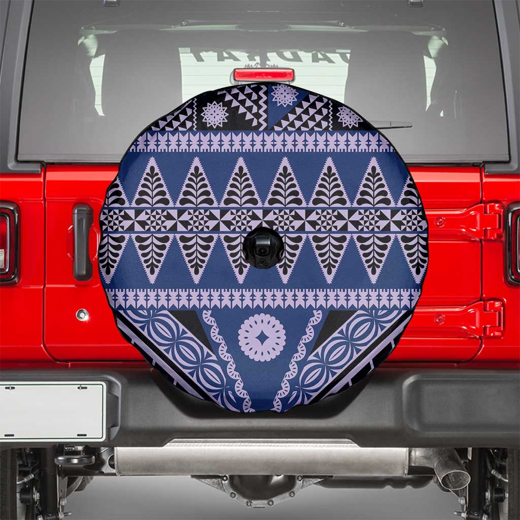 Vintage Bula Fiji Spare Tire Cover Prussian Blue Tapa Masi Motif